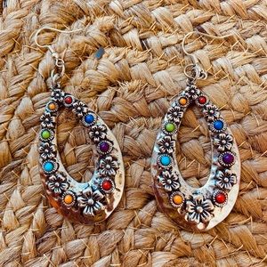 Hand Made- Silver multicolored drop earrings